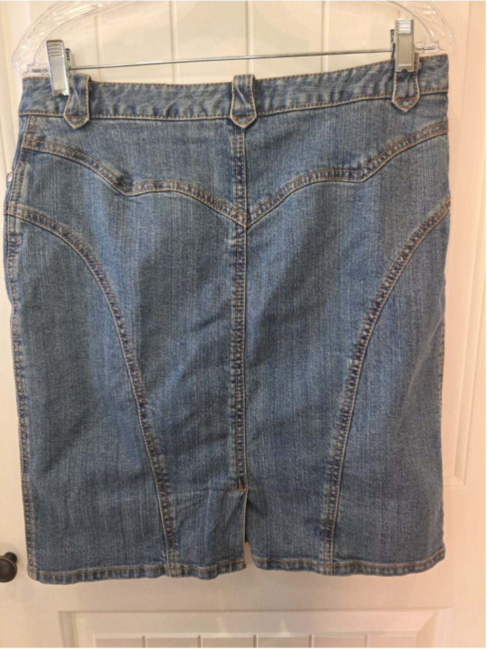 Cripple Creek Denim Western Knee Length Skirt Sz 10 Blue Studded Turquoise Embel - Picture 3 of 10